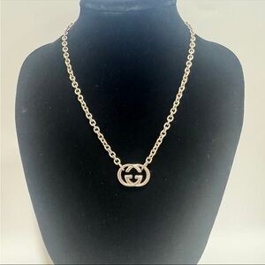 GUCCI Interlocking Double Logo G Necklace Silver SV925 45cm 28.4g with Box